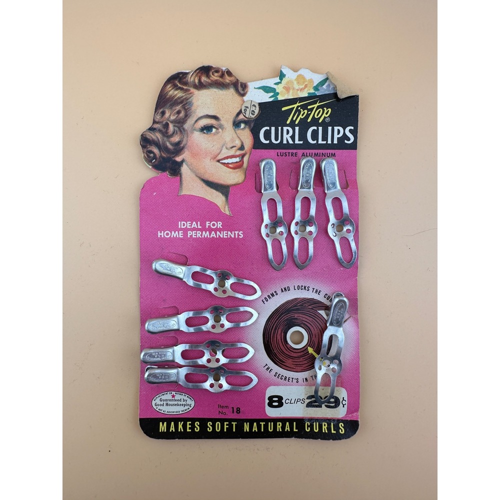 Vintage Tip-Top Curl Clips 1940s 50s Lustre Aluminum Hair Pins Item 18 Set of 8